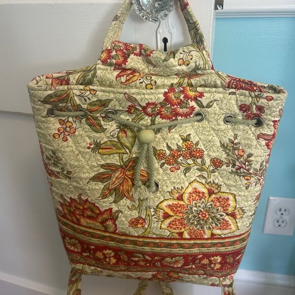 Women's Quilted fabric floral backpack tones of Red, Green, Yellow, and orange - Picture 5 of 9
